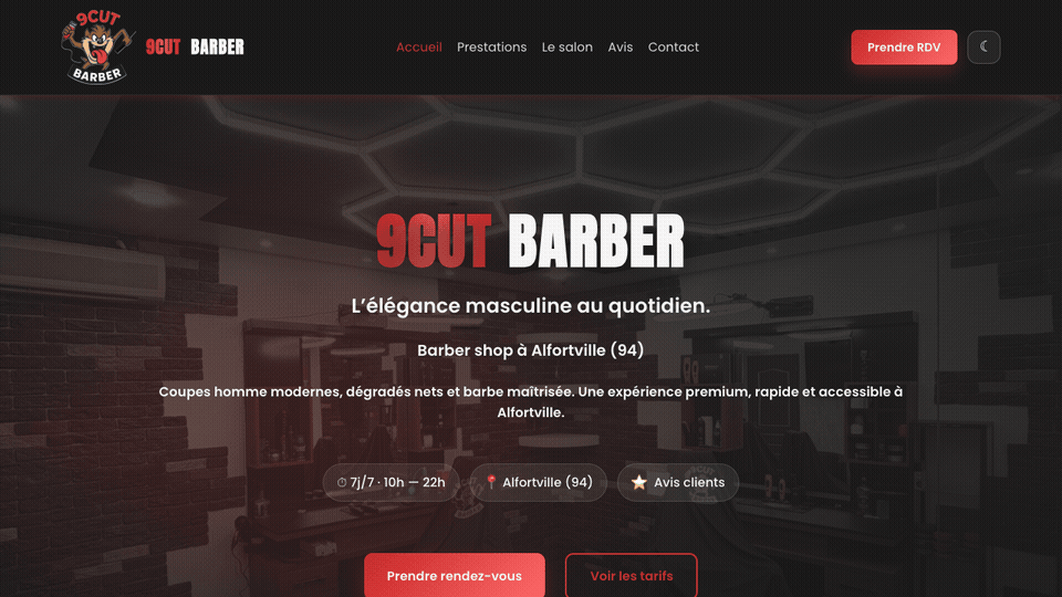 9Cut Barber — expérience mobile premium
